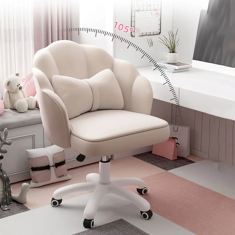 Chaise de bureau d'ordinateur moderne avec cadre en nylon blanc, chaise de travail rembourrée avec roulettes Clearhalo