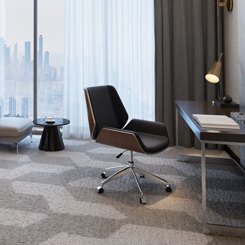 Chaise de bureau à dossier bas, cadre en métal moderne, chaise de travail en cuir avec roulettes Clearhalo