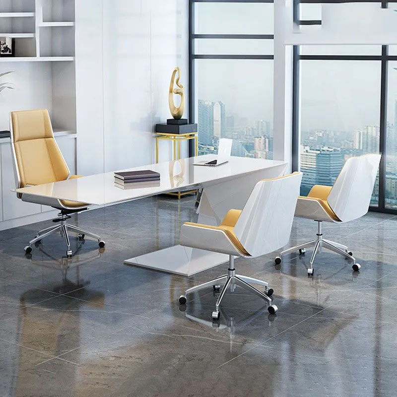 Chaise de bureau à dossier bas, cadre en métal moderne, chaise de travail en cuir avec roulettes Clearhalo