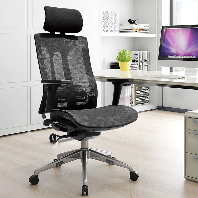 Chaise de bureau à dossier haut, accoudoir réglable, avec appui-tête et roulettes Clearhalo