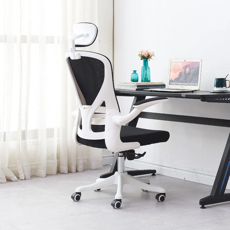 Chaise de bureau à dossier haut, bras réglable, chaise de travail en maille avec base en nylon Clearhalo