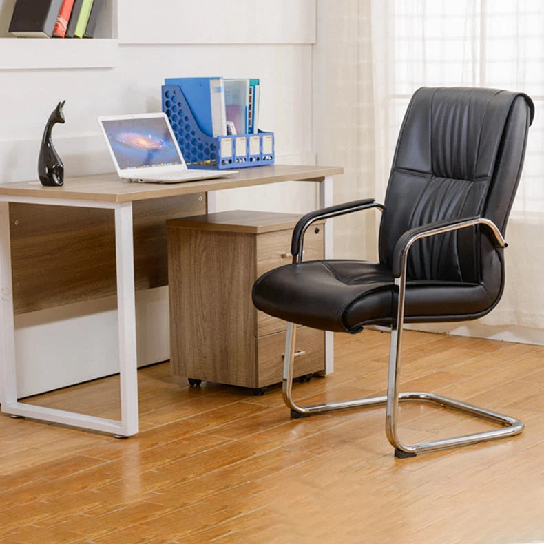 Chaise de bureau à dossier haut en simili cuir, chaise de conférence à bras fixes rembourrée Clearhalo
