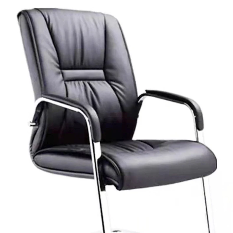 Chaise de bureau à dossier haut en simili cuir, chaise de conférence à bras fixes rembourrée Clearhalo