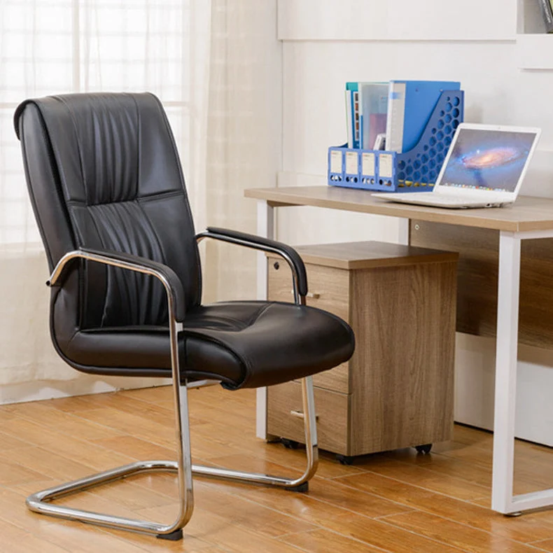 Chaise de bureau à dossier haut en simili cuir, chaise de conférence à bras fixes rembourrée Clearhalo