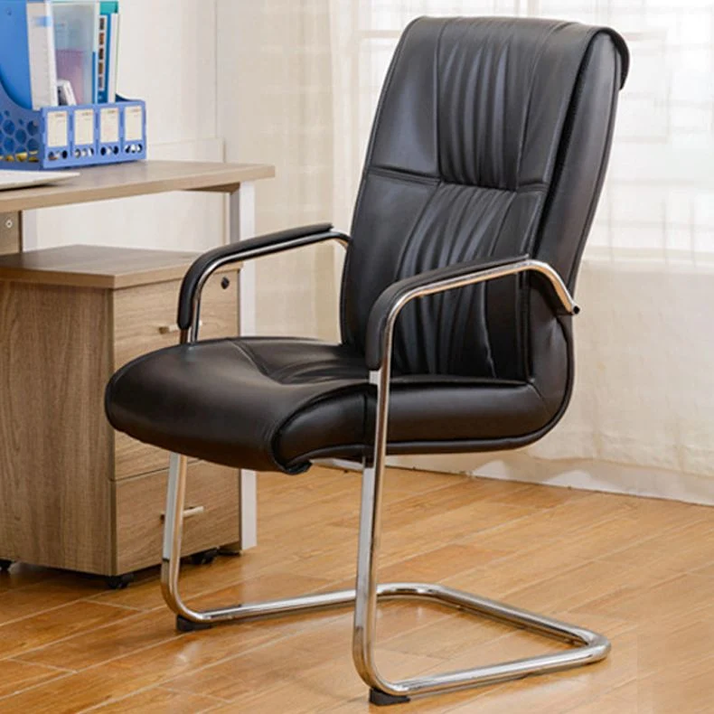 Chaise de bureau à dossier haut en simili cuir, chaise de conférence à bras fixes rembourrée Clearhalo