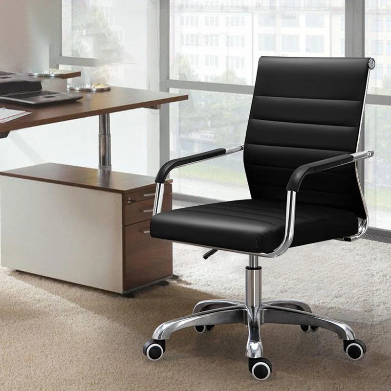 Chaise de bureau à dossier moyen, à accoudoirs fixes, à hauteur réglable, avec roulettes Clearhalo