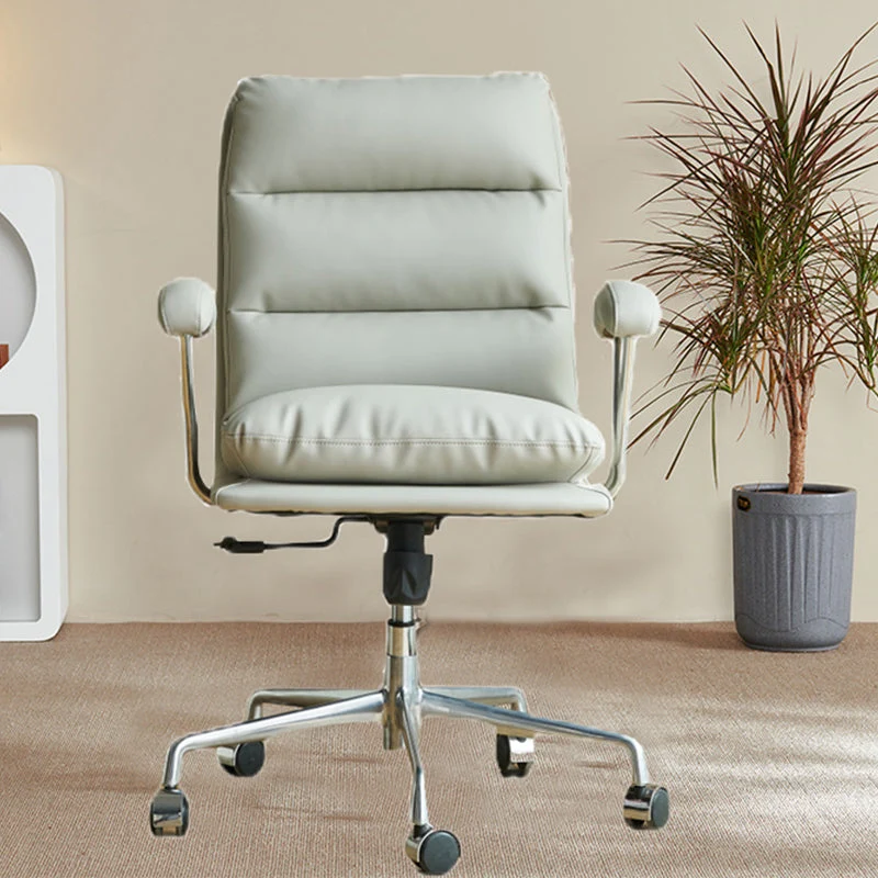 Chaise de bureau ergonomique à bras fixes modernes, mécanisme d'inclinaison en cuir Clearhalo