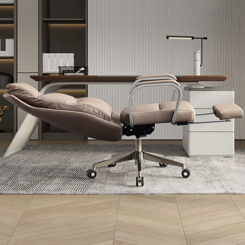 Chaise de bureau à glissière moderne, bras rembourrés, chaise de bureau en cuir à hauteur de siège réglable Clearhalo