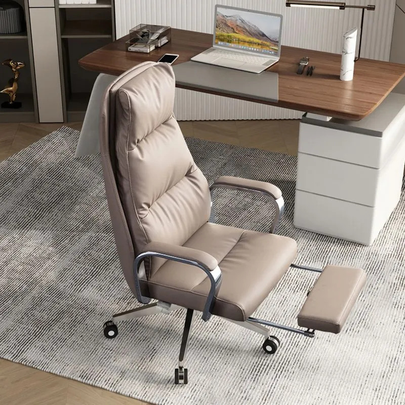 Chaise de bureau à glissière moderne, bras rembourrés, chaise de bureau en cuir à hauteur de siège réglable Clearhalo