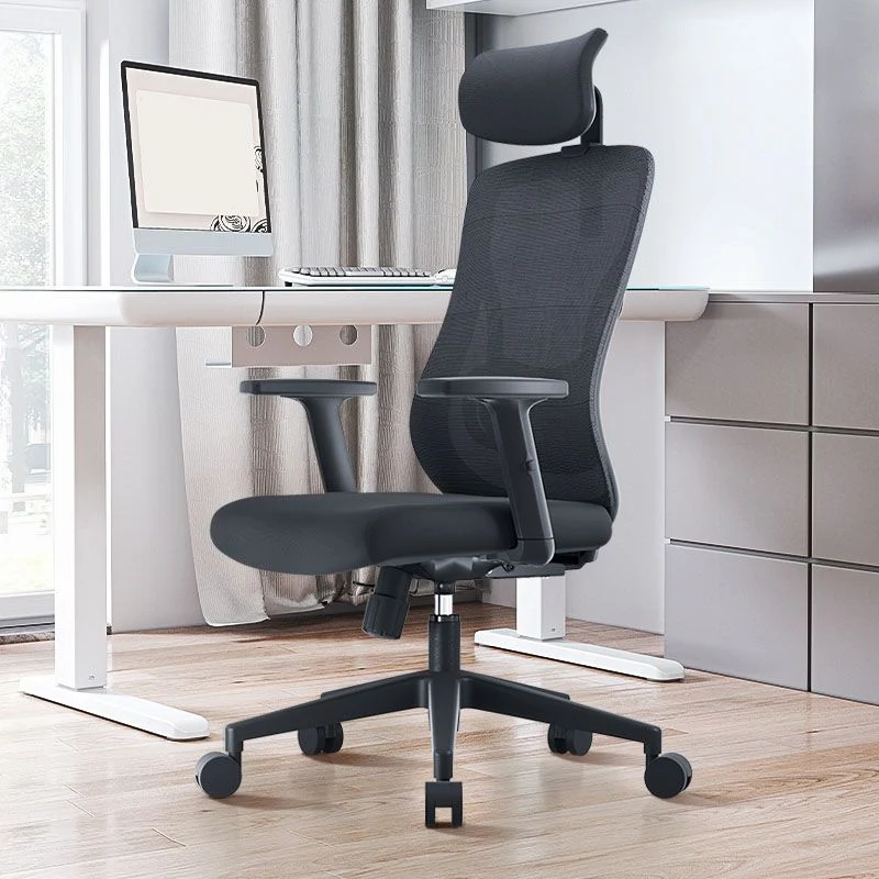Chaise de bureau en maille à dossier haut, accoudoir réglable, avec appui-tête et roues Clearhalo