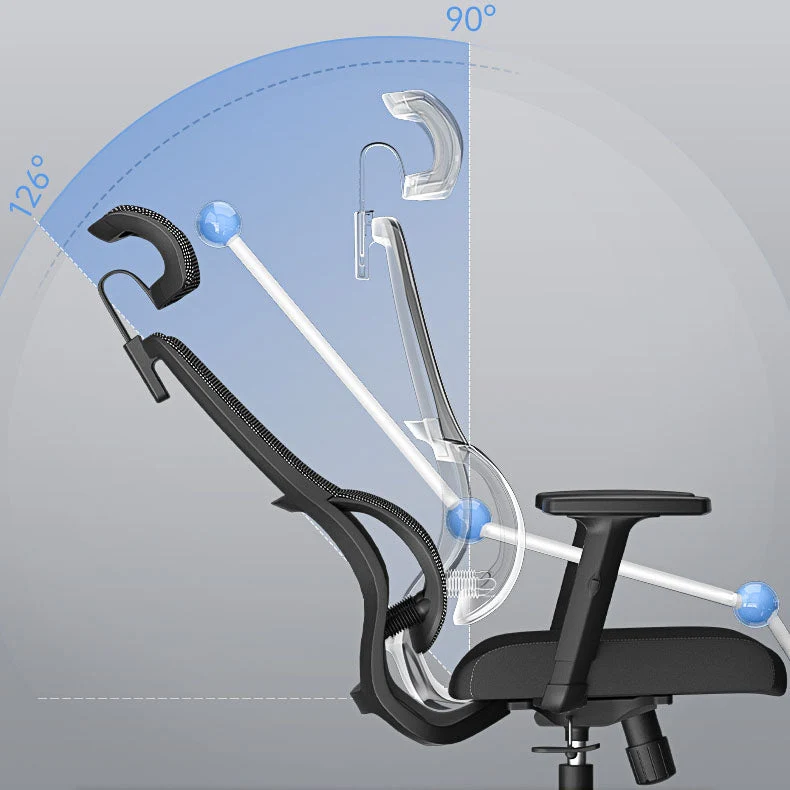 Chaise de bureau en maille à dossier haut, accoudoir réglable, avec appui-tête et roues Clearhalo
