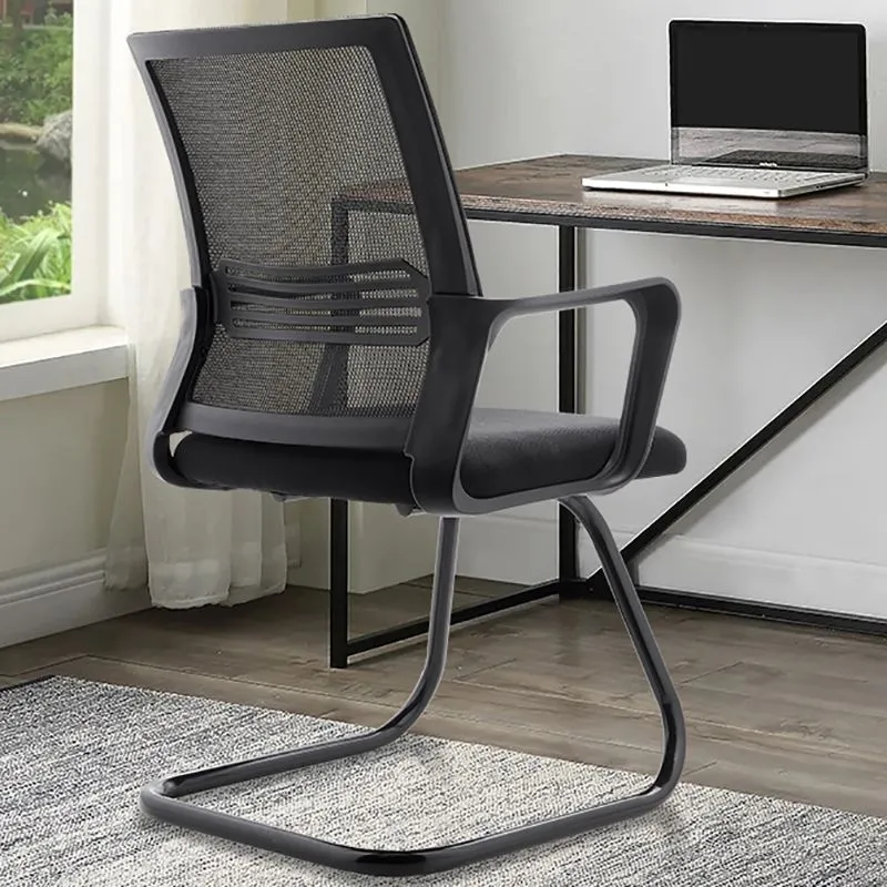 Chaise de bureau en maille noire, cadre en métal, chaise de bureau à bras fixe pour la maison et le bureau Clearhalo