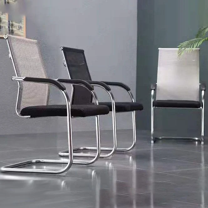 Chaise de bureau moderne en acier noir et Beige avec chaise de bureau à domicile à dossier mi-bas/haut Clearhalo