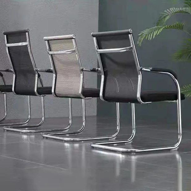 Chaise de bureau moderne en acier noir et Beige avec chaise de bureau à domicile à dossier mi-bas/haut Clearhalo