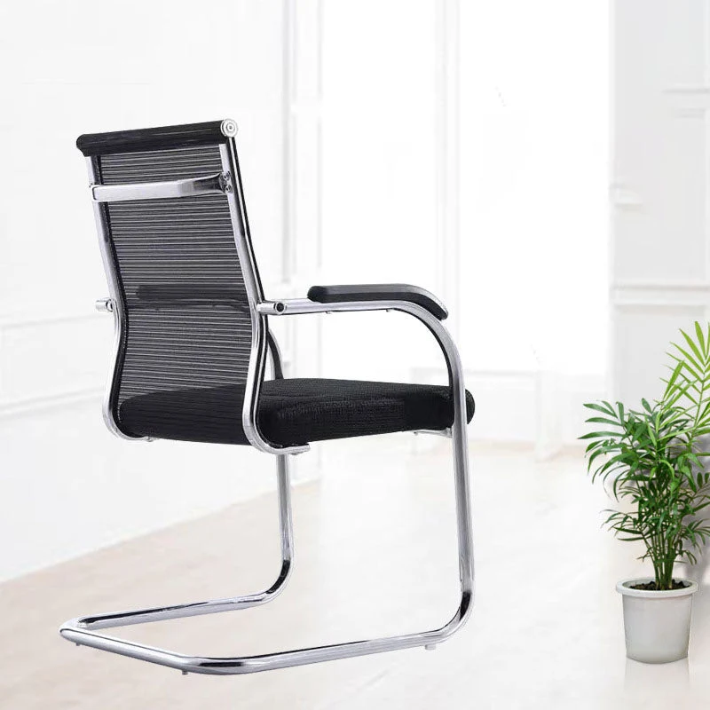 Chaise de bureau moderne en acier noir et Beige avec chaise de bureau à domicile à dossier mi-bas/haut Clearhalo