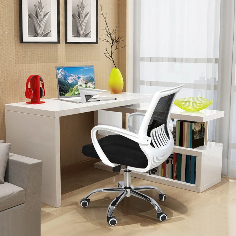 Chaise de bureau moderne avec soutien lombaire et dossier moyen en maille noire Clearhalo