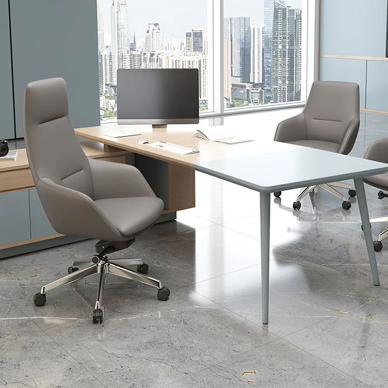 Chaise de bureau moderne à bras fixes, chaise de bureau ergonomique en cuir sans détresse avec roulettes Clearhalo