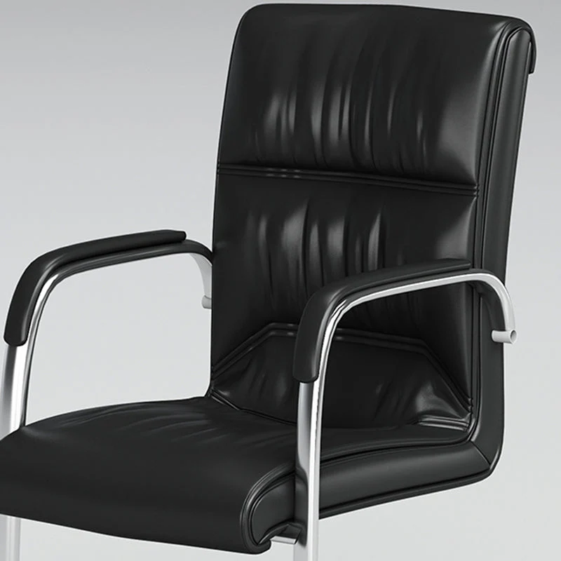 Chaise de bureau moderne à bras fixes, chaise de bureau de gestion en cuir noir Clearhalo