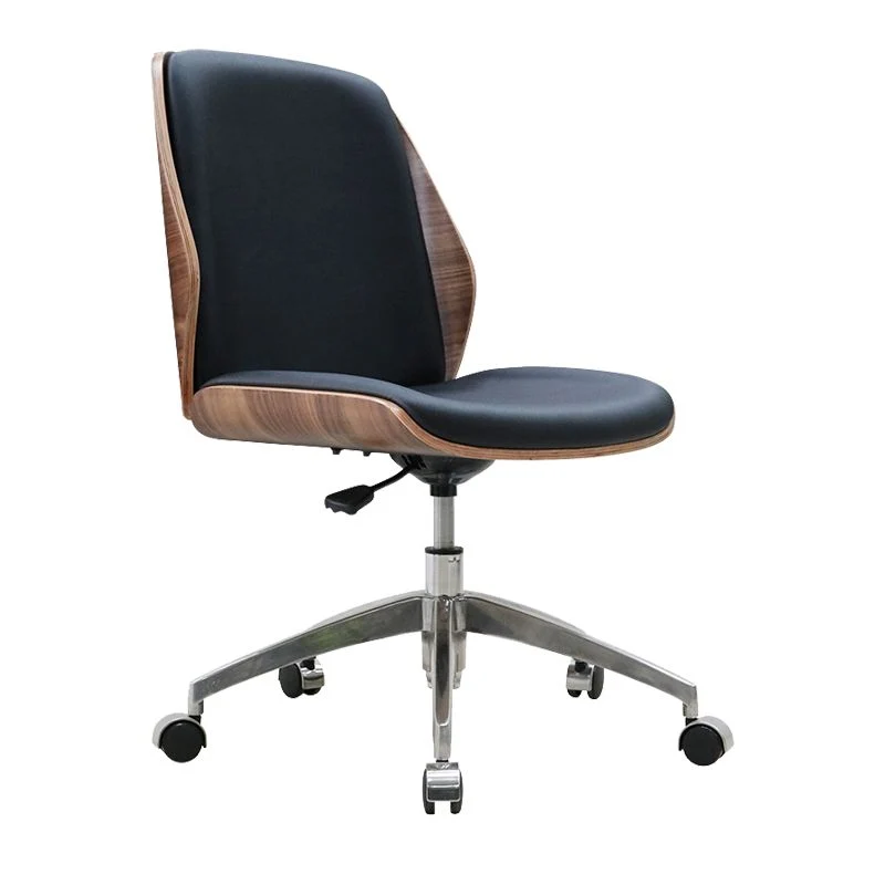 Chaise de bureau moderne, chaise de conférence en bois, chaise à dossier moyen avec roulettes Clearhalo