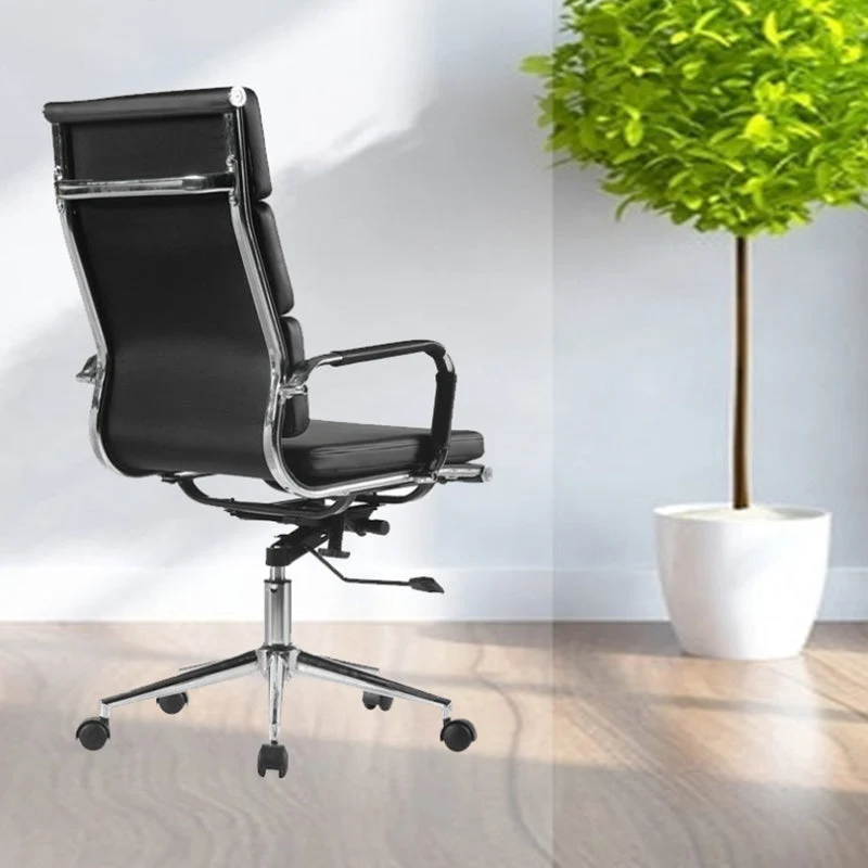 Chaise de bureau moderne en cuir à bras fixes, chaise de bureau sans détresse avec roulettes Clearhalo