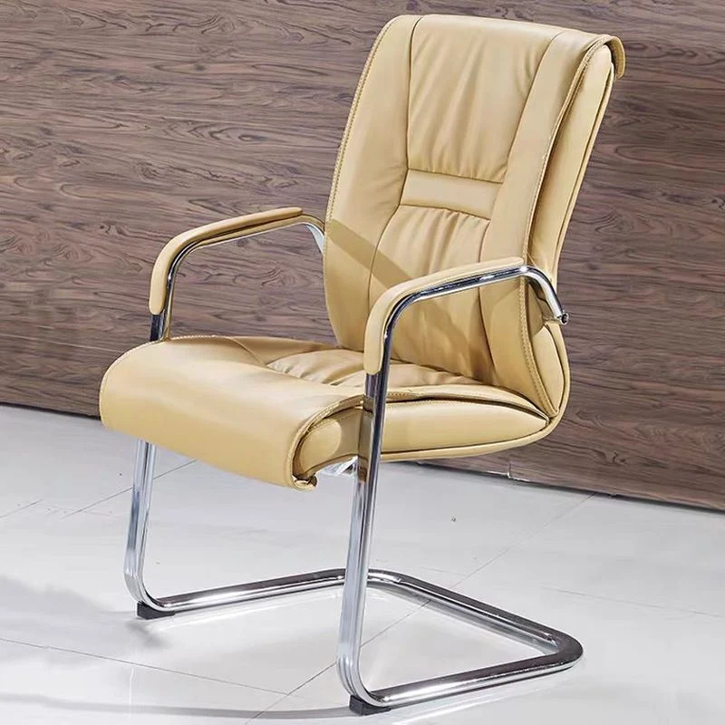 Chaise de bureau moderne en cuir, chaise d'ordinateur à dossier haut, sans roulettes Clearhalo