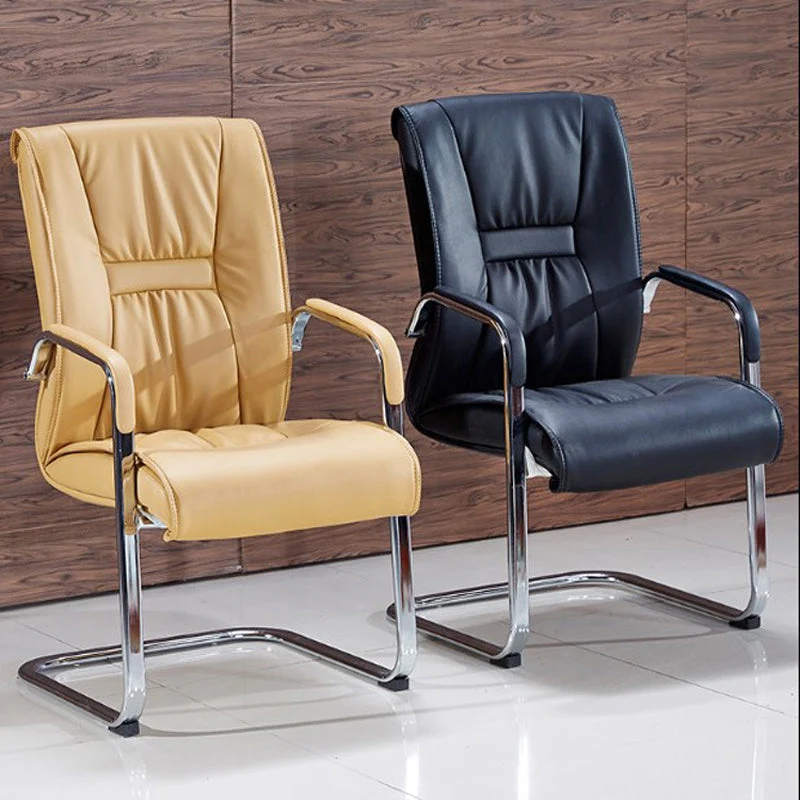 Chaise de bureau moderne en cuir, chaise d'ordinateur à dossier haut, sans roulettes Clearhalo