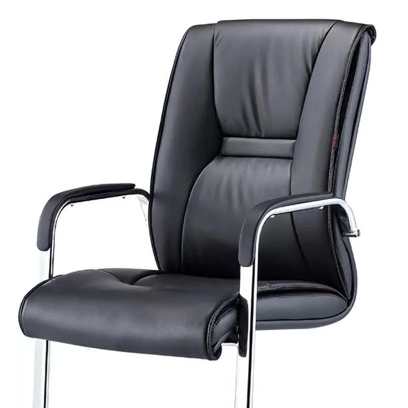 Chaise de bureau moderne en cuir, chaise d'ordinateur à dossier haut, sans roulettes Clearhalo