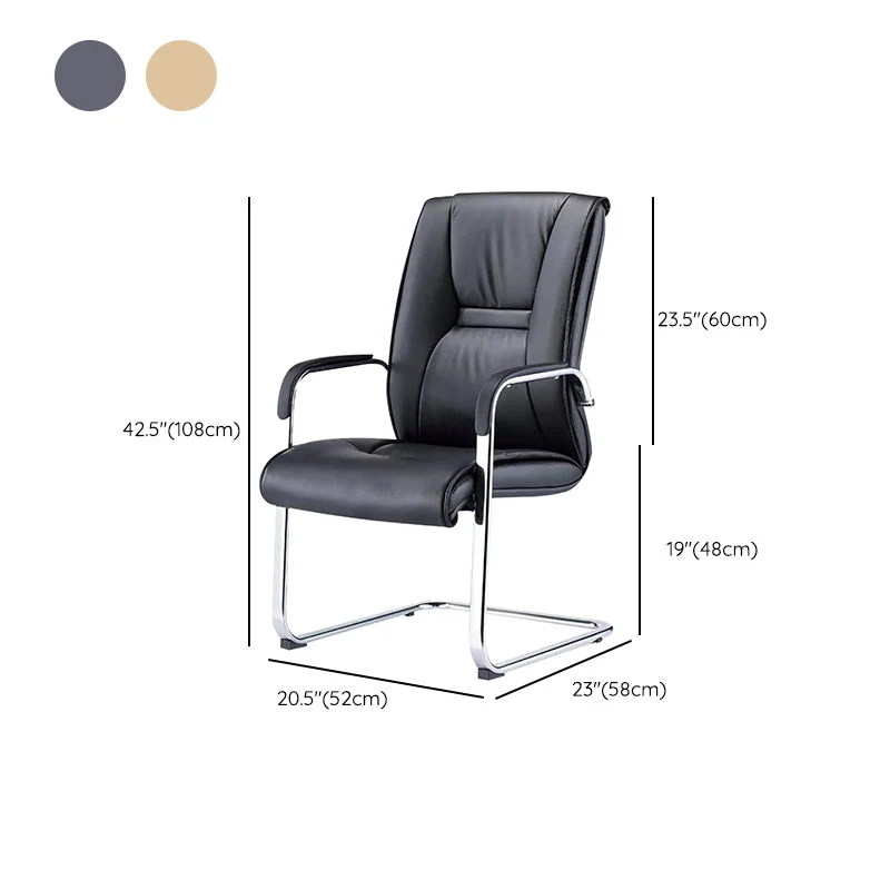 Chaise de bureau moderne en cuir, chaise d'ordinateur à dossier haut, sans roulettes Clearhalo