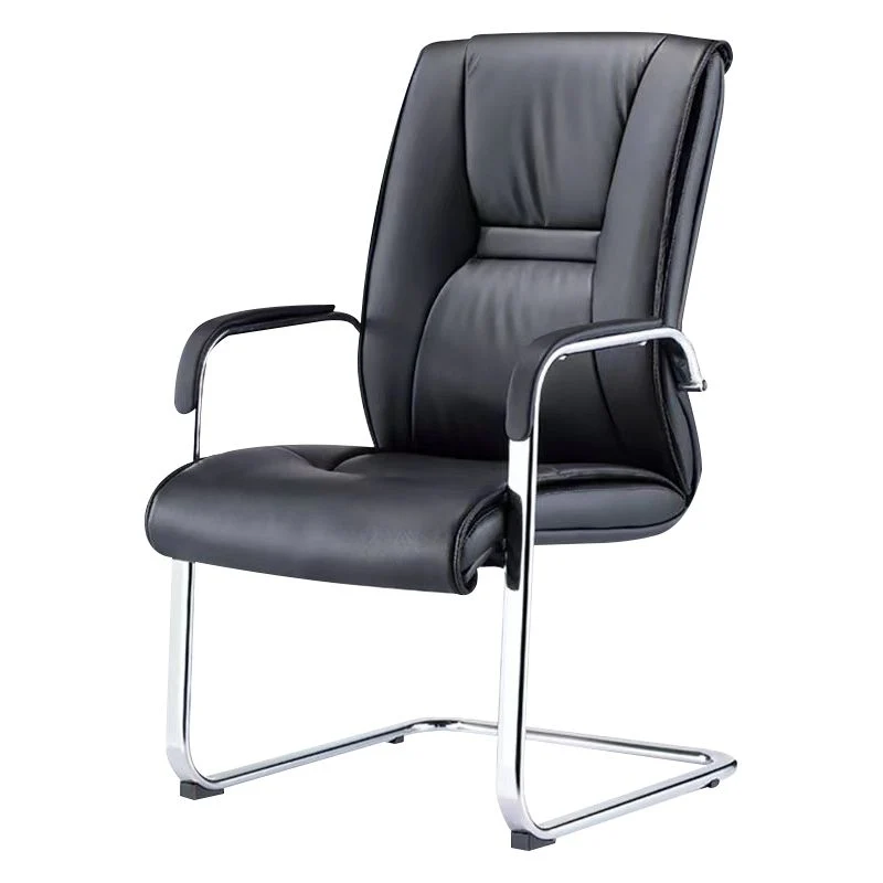 Chaise de bureau moderne en cuir, chaise d'ordinateur à dossier haut, sans roulettes Clearhalo
