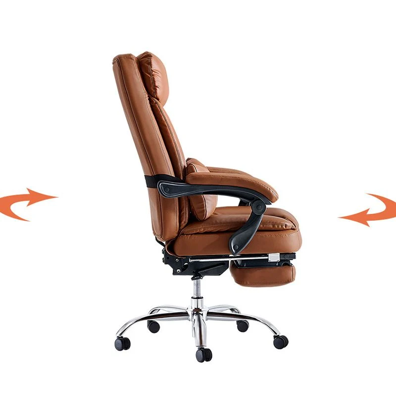 Chaise de bureau moderne en cuir, chaise d'ordinateur à dossier haut en marron Clearhalo