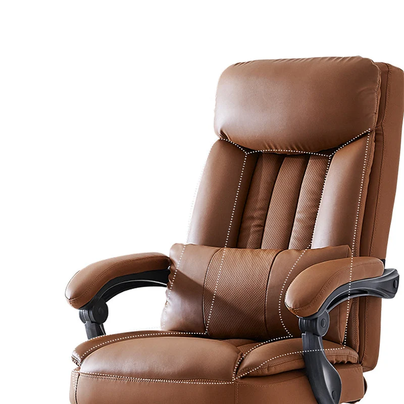 Chaise de bureau moderne en cuir, chaise d'ordinateur à dossier haut en marron Clearhalo