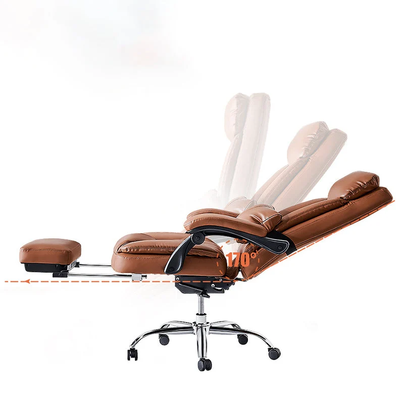 Chaise de bureau moderne en cuir, chaise d'ordinateur à dossier haut en marron Clearhalo