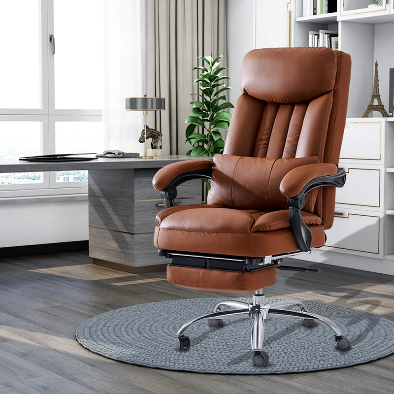 Chaise de bureau moderne en cuir, chaise d'ordinateur à dossier haut en marron Clearhalo