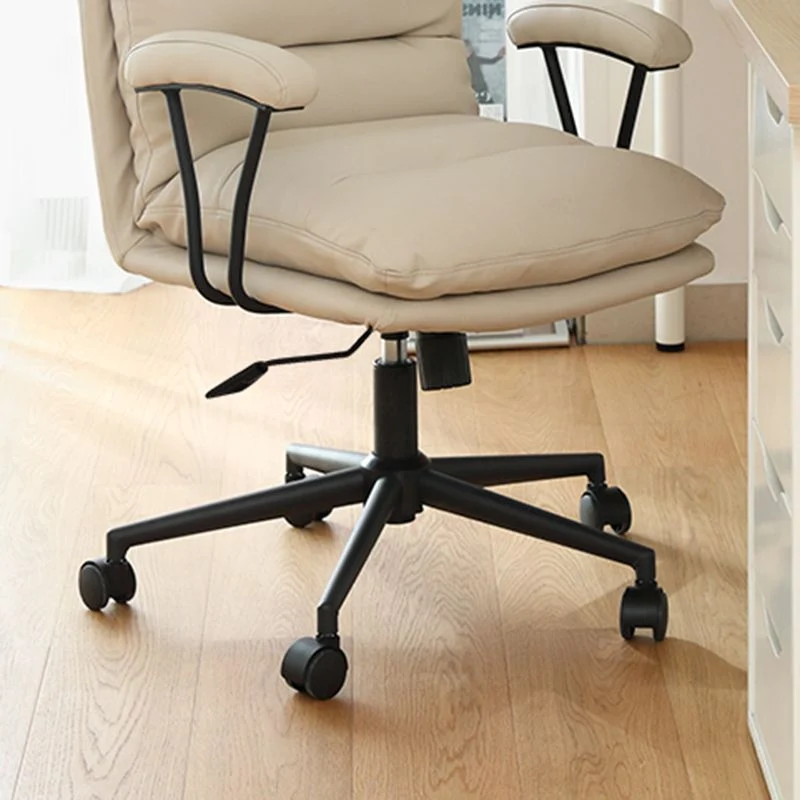 Chaise de bureau moderne en cuir, chaise d'ordinateur à dossier moyen avec roulettes/sans roulettes Clearhalo