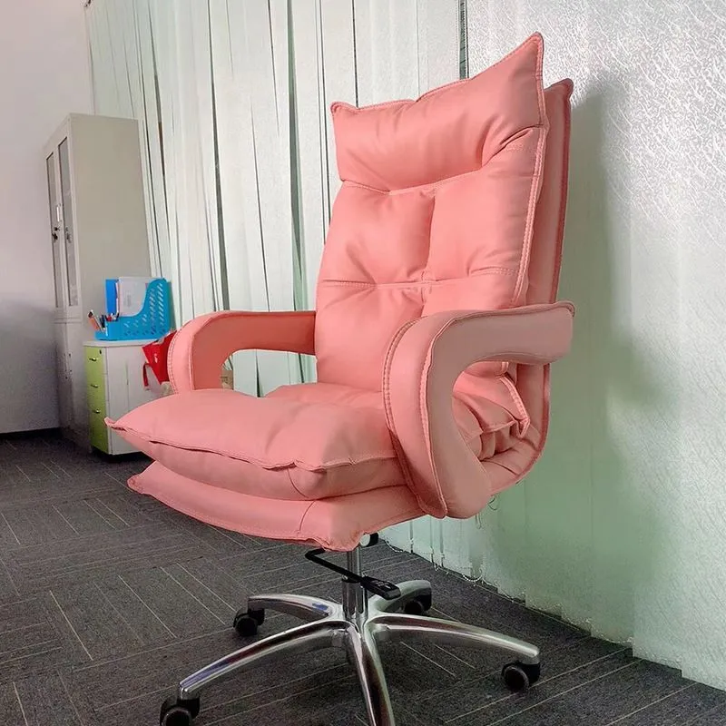 Chaise de bureau moderne en cuir, chaise d'ordinateur à dossier haut, rose/noir/blanc Clearhalo