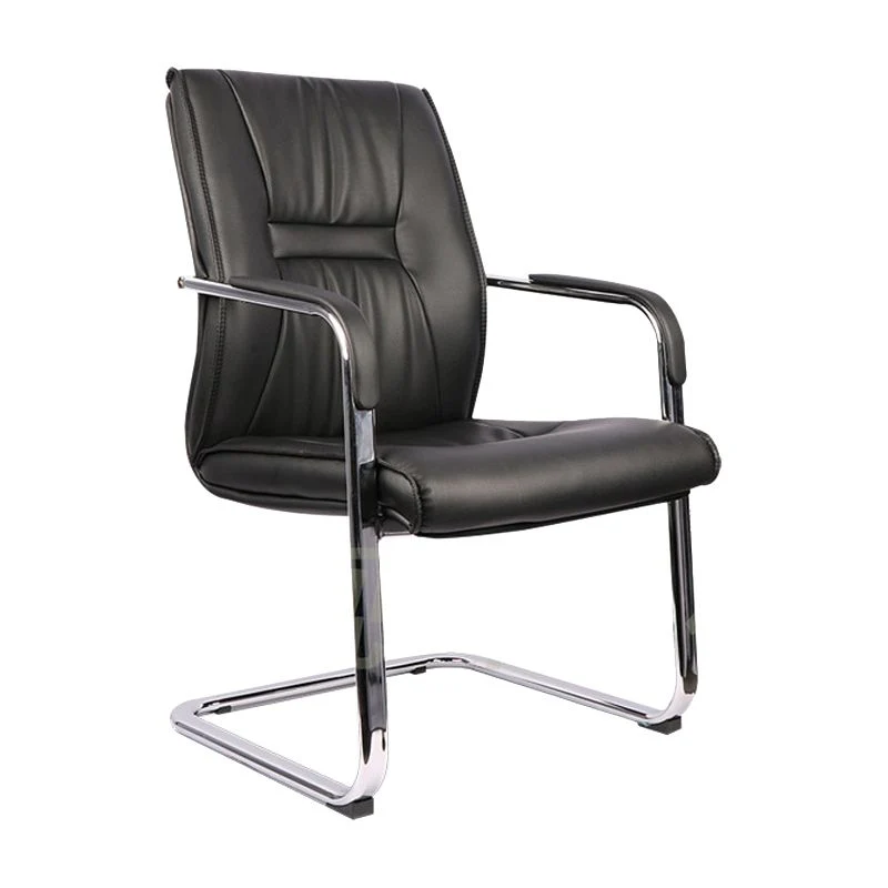 Chaise de bureau moderne en cuir, chaise d'ordinateur à dossier moyen, noir Clearhalo