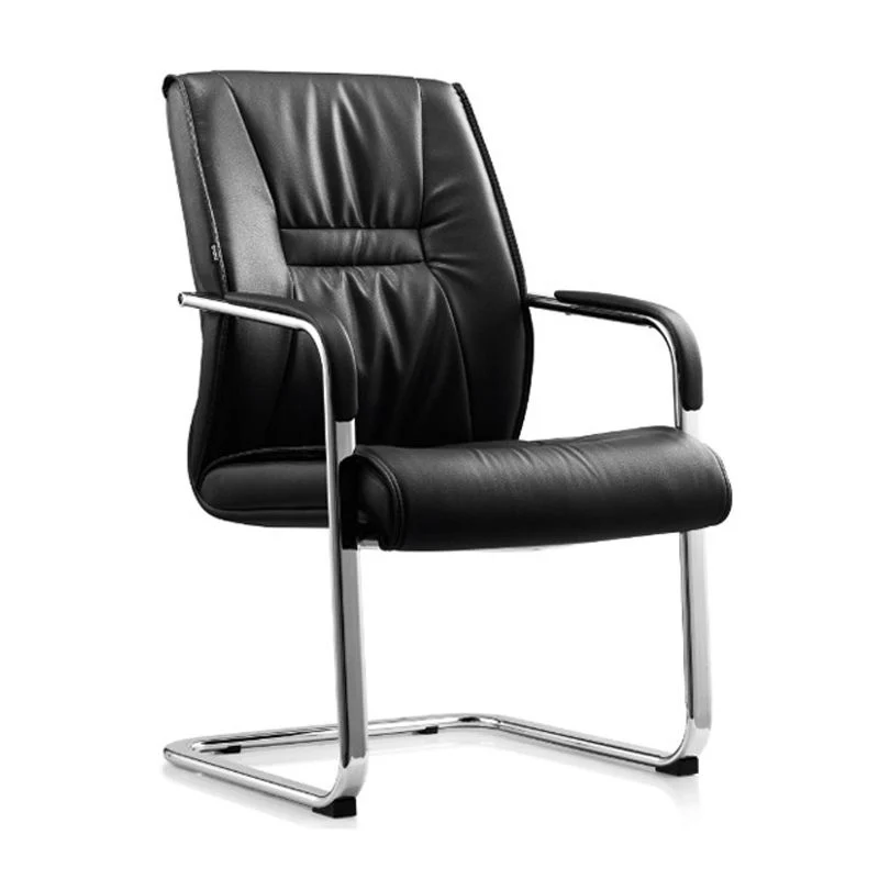 Chaise de bureau moderne en cuir, chaise d'ordinateur à dossier moyen, noir Clearhalo