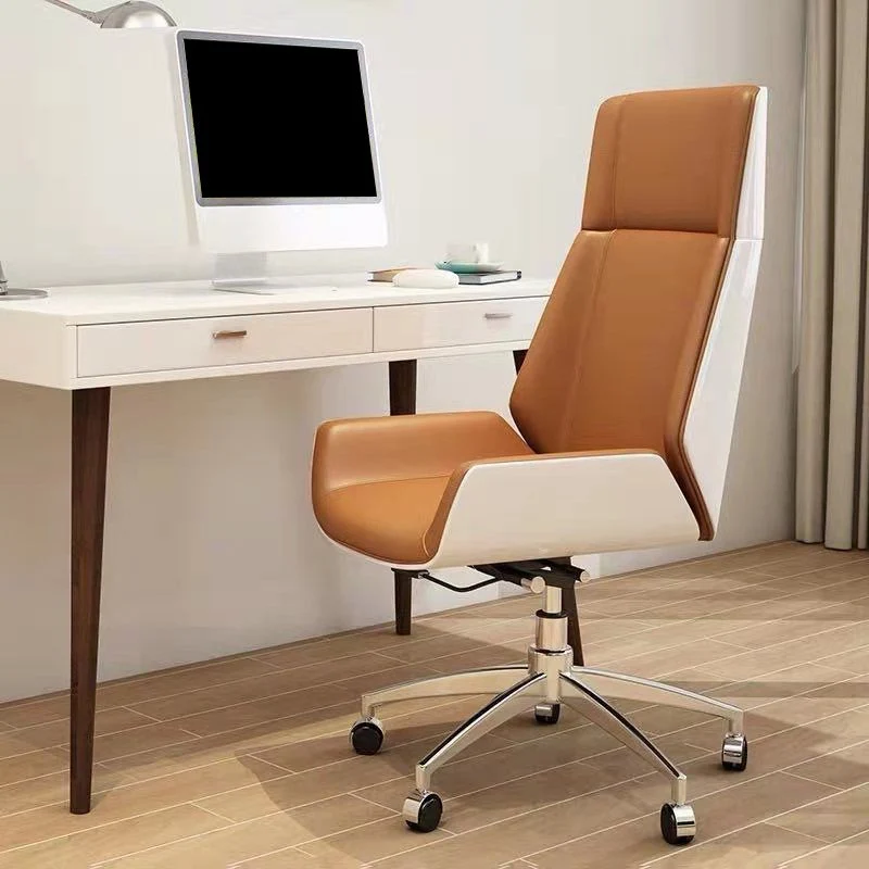 Chaise de bureau moderne en cuir, chaise d'ordinateur à dossier haut, avec roulettes Clearhalo