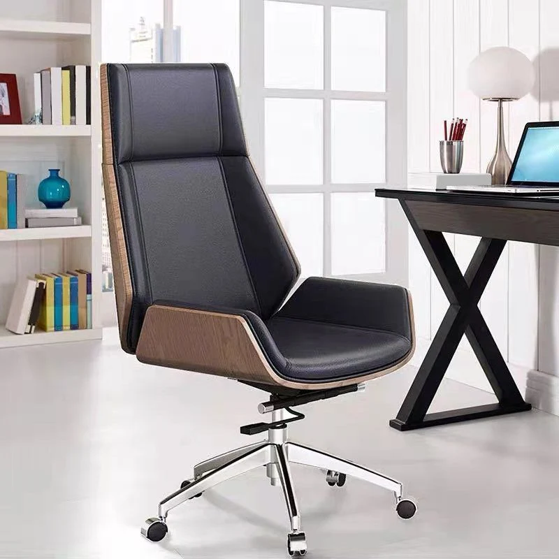 Chaise de bureau moderne en cuir, chaise d'ordinateur à dossier haut, avec roulettes Clearhalo