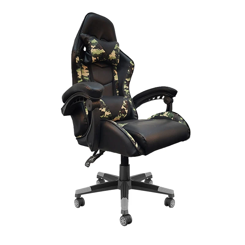 Chaise de bureau moderne en cuir, chaise de jeu ergonomique à dossier haut avec roulettes Clearhalo