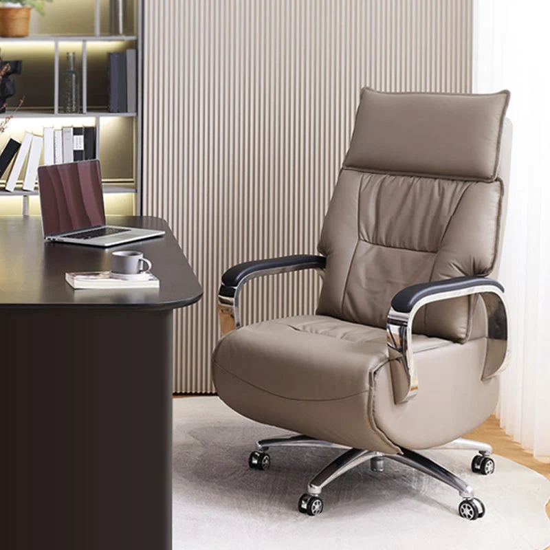 Chaise de bureau moderne en cuir à hauteur de siège réglable avec roulettes Clearhalo