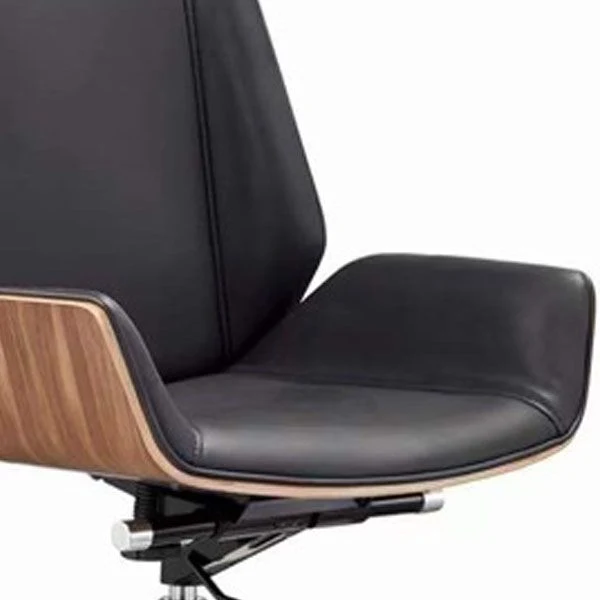 Chaise de bureau moderne en cuir noir avec chaise de bureau à domicile à dossier moyen Clearhalo