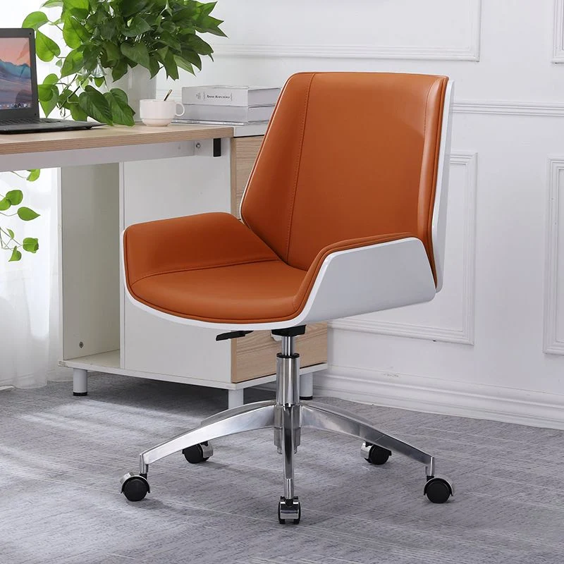 Chaise de bureau moderne en cuir noir avec chaise de bureau à domicile à dossier moyen Clearhalo