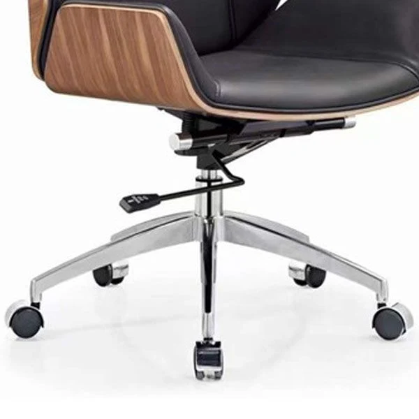 Chaise de bureau moderne en cuir noir avec chaise de bureau à domicile à dossier moyen Clearhalo