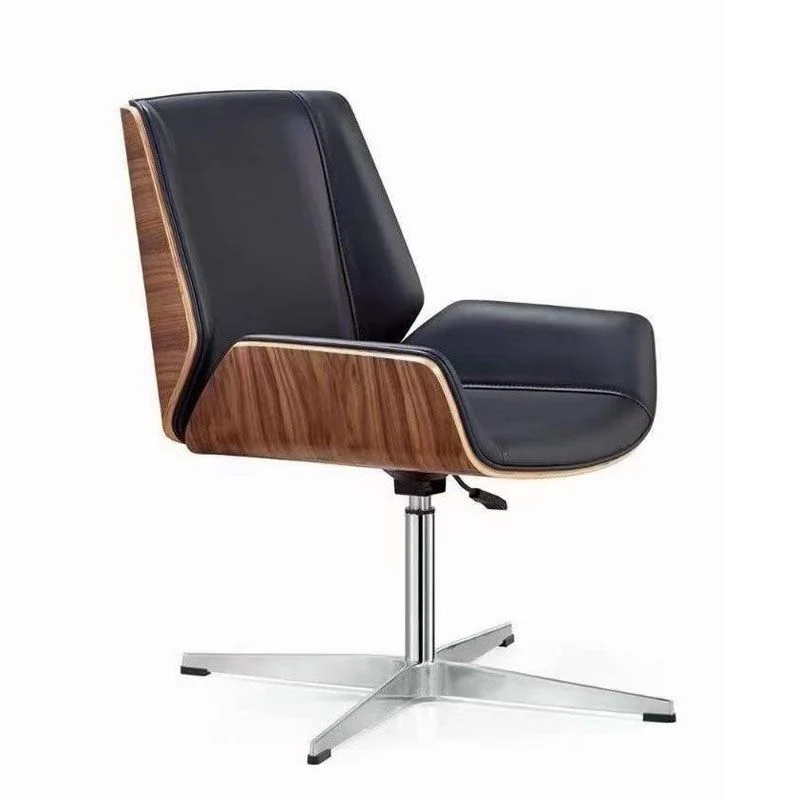 Chaise de bureau moderne en cuir noir avec chaise de bureau à domicile à dossier moyen Clearhalo