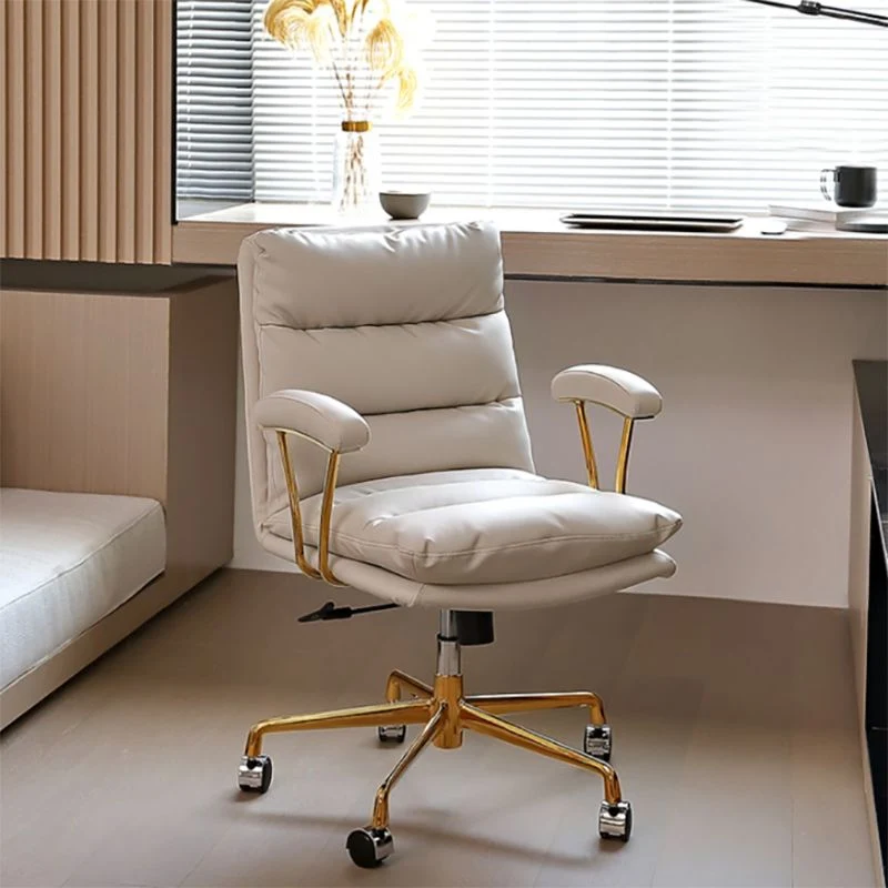 Chaise de bureau moderne en cuir, siège réglable en hauteur, bras rembourrés, chaise pivotante avec roulettes Clearhalo