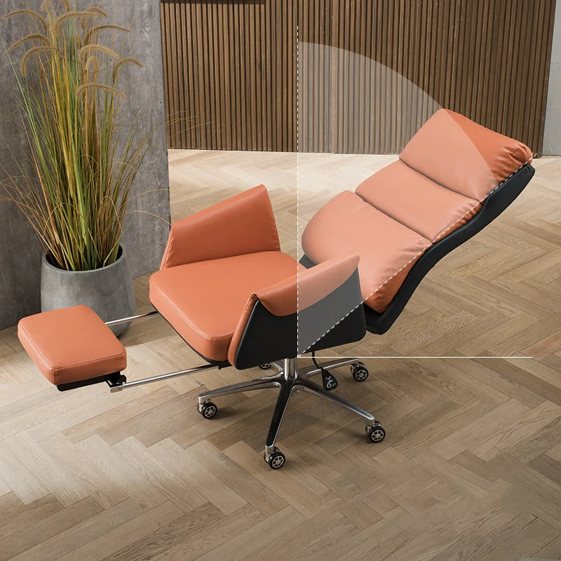 Chaise de bureau moderne à dossier haut en cuir, fauteuil de direction avec repose-pieds Clearhalo