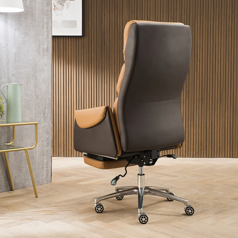 Chaise de bureau moderne à dossier haut en cuir, fauteuil de direction avec repose-pieds Clearhalo