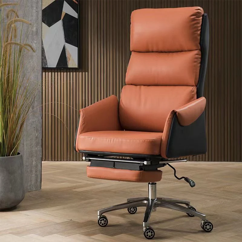 Chaise de bureau moderne à dossier haut en cuir, fauteuil de direction avec repose-pieds Clearhalo
