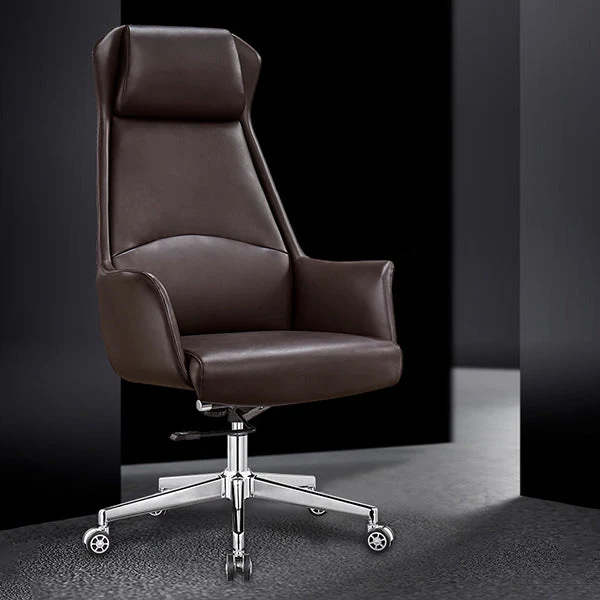 Chaise de bureau moderne à dossier mi-hauteur, chaise de direction en simili cuir marron Clearhalo